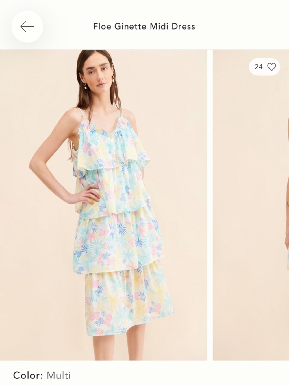 Anthropologie Floe Ginette Tiered Spaghetti-Strap Summer Midi Dress Medium